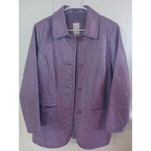 Vintage Roaman's 100%  Leather Jacket Purple Floral Stitched 14W  Boho Embroider